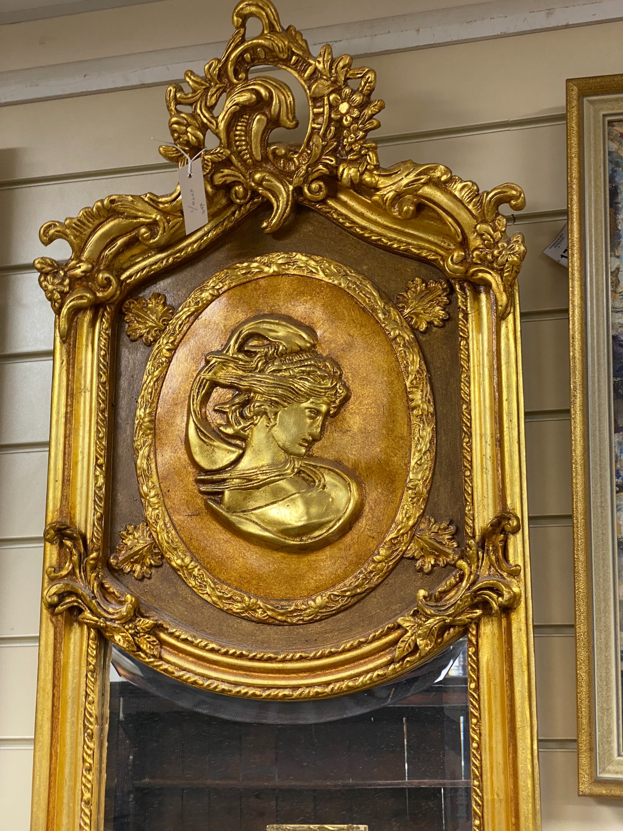 A Victorian style gilt framed pier glass, width 49cm, height 178cm